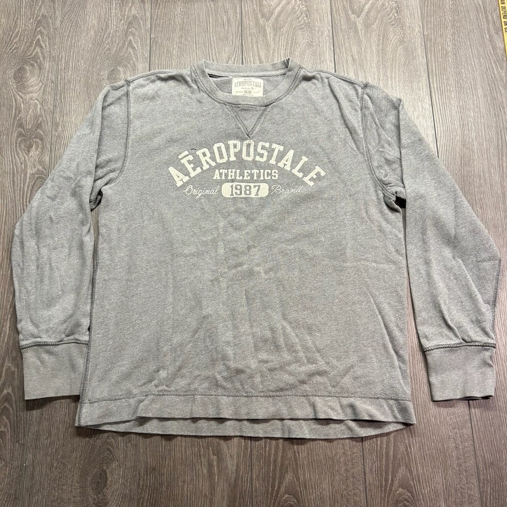 Vintage Aeropostale Athletics Gray Long Sleeve Sweatshirt Mens XL Y2K Graphic